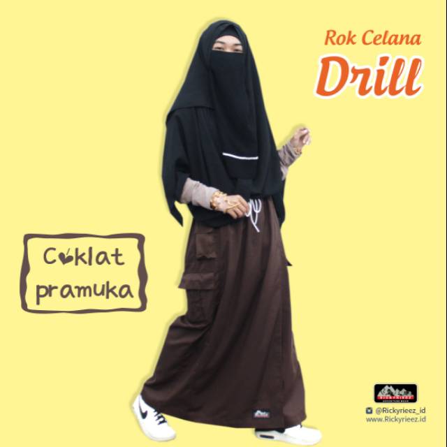  Rok  Celana  Muslim Wanita Rickyrieez Drill Coklat Pramuka  