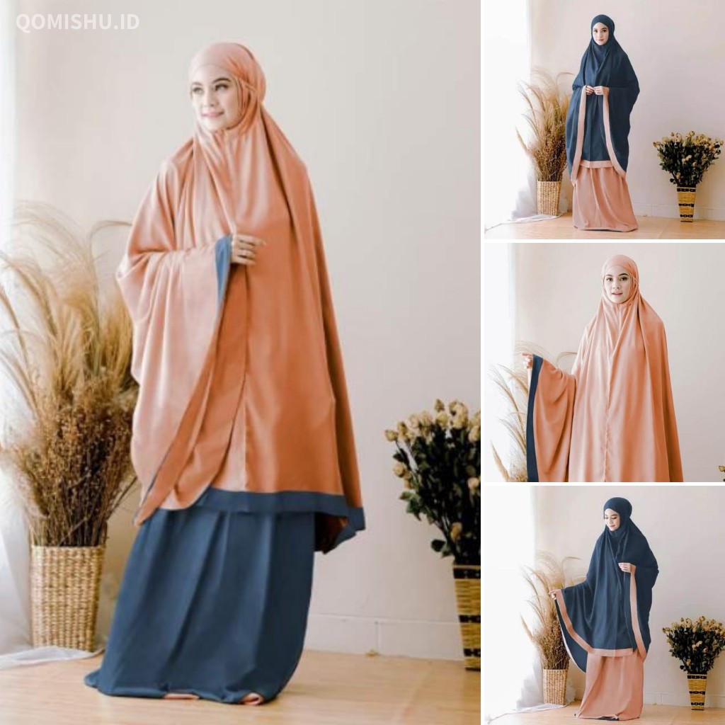 Mukena Polos Tazkia Tazbiya Mixed Plain Salem Dark Grey / Mukenah Tazbiyah Dewasa Katun Rayon Jumbo