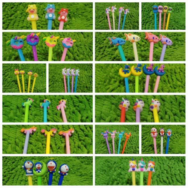 

Paket mix pulpen karakter lucu (12 pcs) model campur
