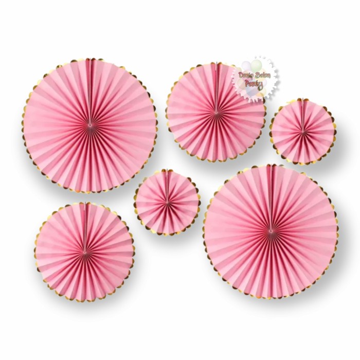 Paper Fan Set Pink List Gold / Paperfan Pink Muda List Gold Set 6