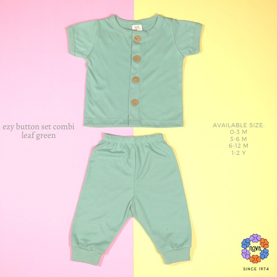 Nova Baby Ezy Button Set Combi Setelan Pendek Panjang Kancing Tengah Polos Bayi 0 - 2 Tahun