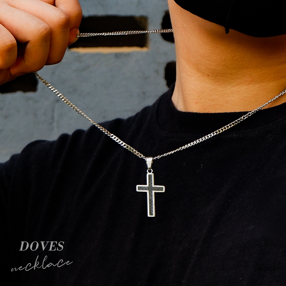 Jeloof Kalung Doves Titanium (FREE POUCH)| Stainless Steel Kalung Anti Karat | Doves Necklace Perhiasan Salib