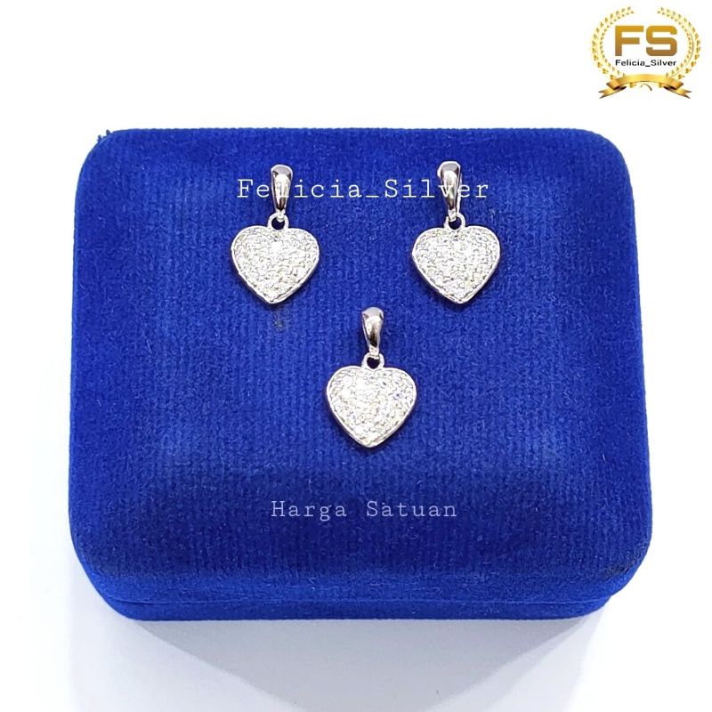 LIONTIN PERAK ASLI SILVER WANITA 925 LAPIS EMAS PUTIH MODEL LIONTIN LOVE PERMATA FULL KECIL - PERHIA