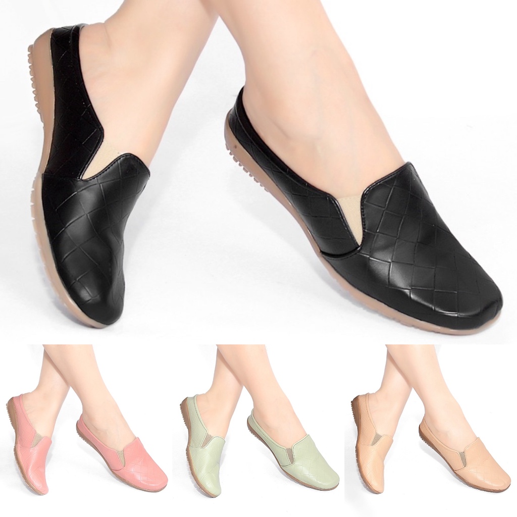 SEPATU FLATHOES WANITA TEPLEK CEWEK SLIP ON AEL043