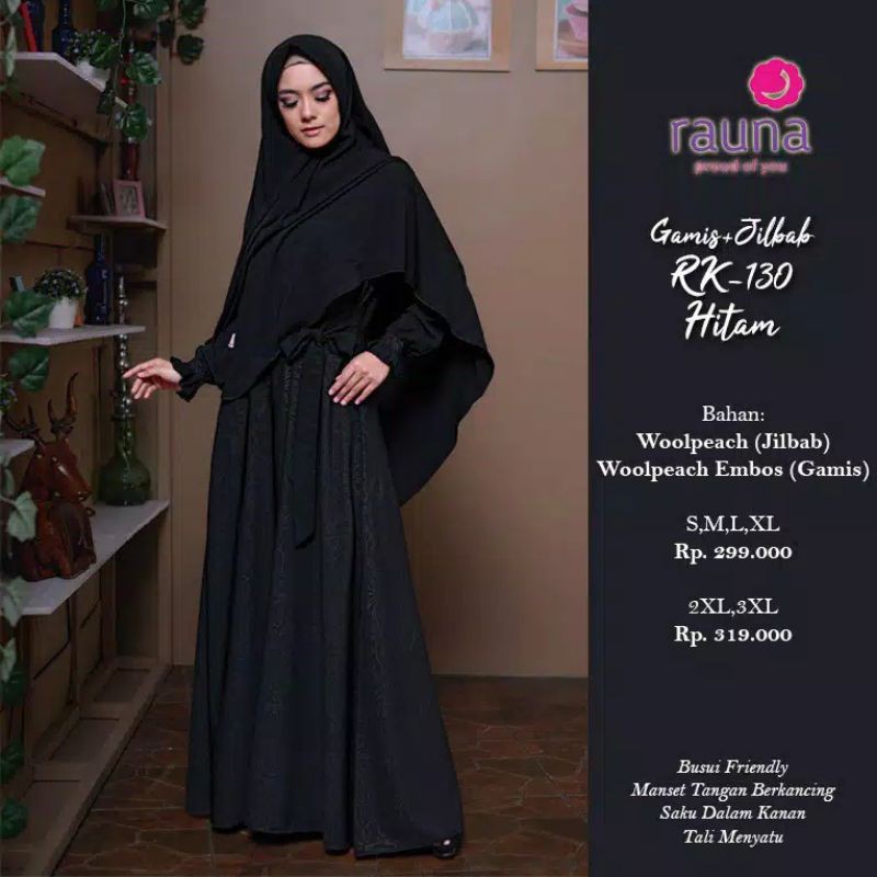 GAMIS SYAR'I SET HIJAB RAUNA RK-130 HITAM