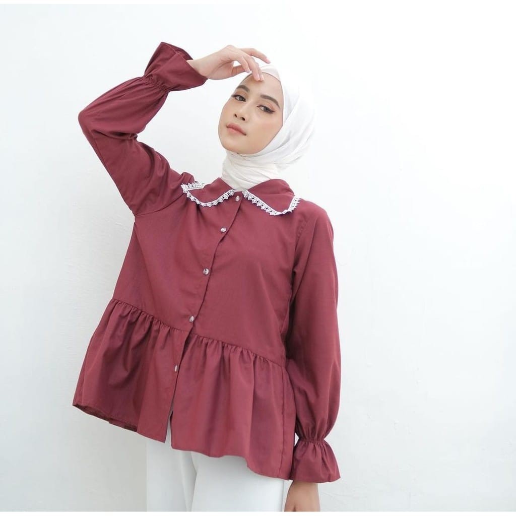 OVILA BLOUSE WANITA FULL KANCING BAHAN WOLFIS
