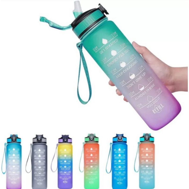 READY STOK botol minum motivasi waktu 1liter tritan bpa free botol minum gradasi botol minum sedotan 1liter botol motivasi waktu botol tritan 1L botol serbaguna