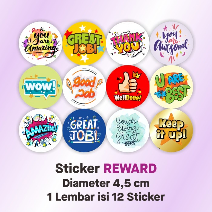 

Stiker Label Reward Quote Sticker Kata-kata Penghargaan Diameter 4,5 cm (1 Lembar/12 Stiker)