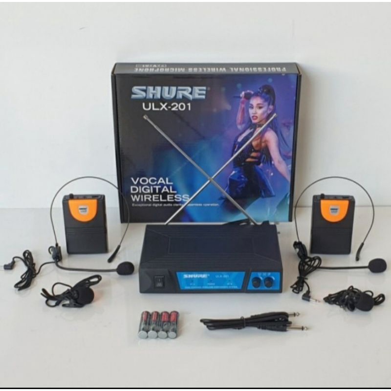 Werles Wirles Mic SHURE ULX-201 Wireless 2 Mic Jepit Clip on 2 Mic Bando Headset Microphone