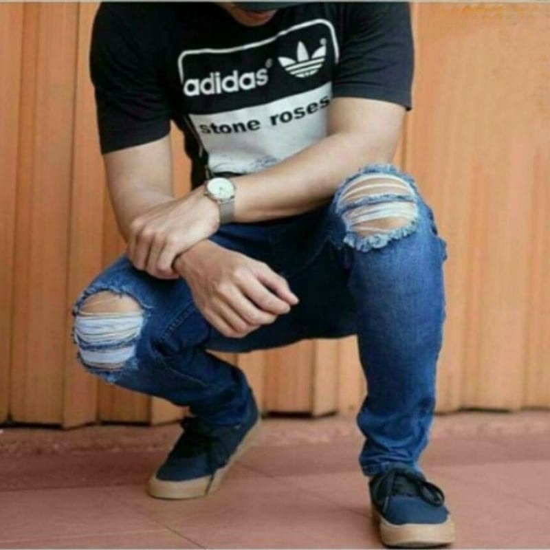 COD Celana panjang pria sobek lutut / Celana jeans panjang sobek