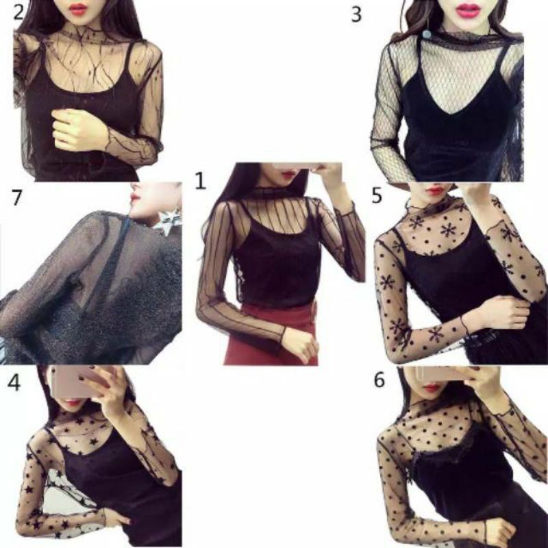 BLUS TRANSPARAN LENGAN PANJANG IMPORT/SHEER TILE TOP IMPORT/BLUS SEXY KOREA/OUTER/INNER TRANSPARAN
