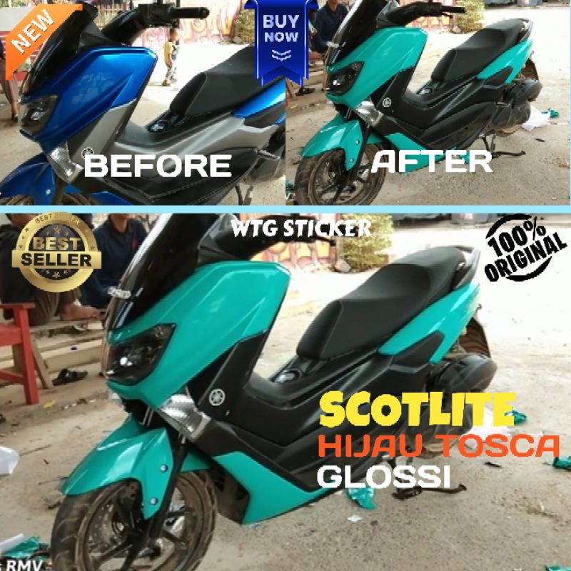 Sticker skotlet metalic chrom doff hijau toska / sticker skotlet motor / scotlite hijau toska doff /