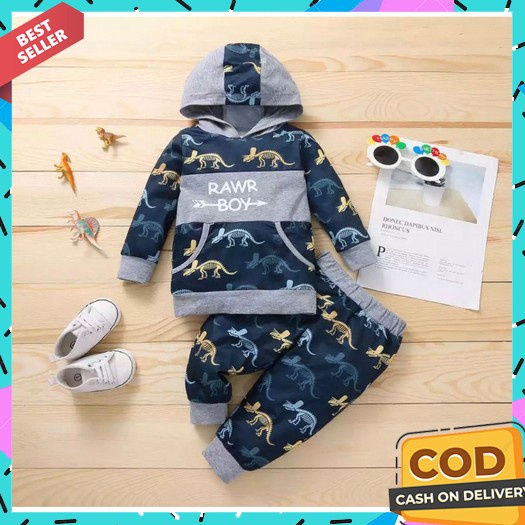 [Bisa Cod] Set Set Baju Anak Laki Laki 2 3 4 Tahun Murah  Bebepomme Construction T4D7R Setelan Sweat