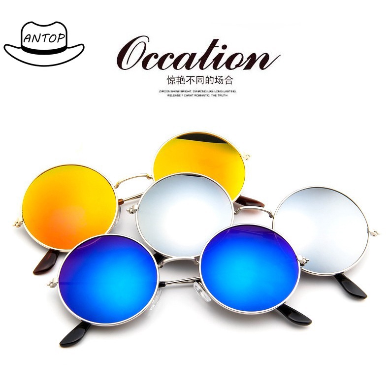 Antop! Kacamata Hitam Wanita Fashion Retro Sunglasses Round Bahan Metal Warna Warni