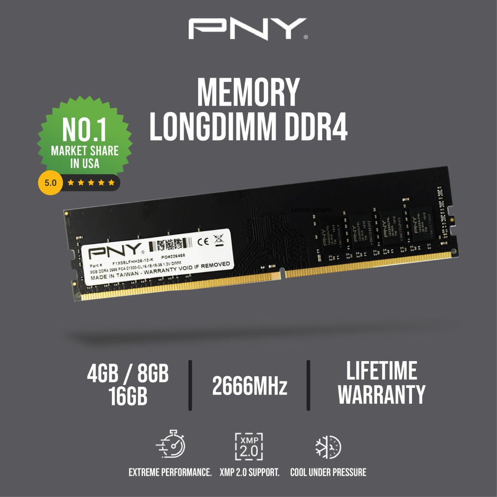 Memory / Ram PNY Longdim 4GB DDR4 PC21300 2666Mhc