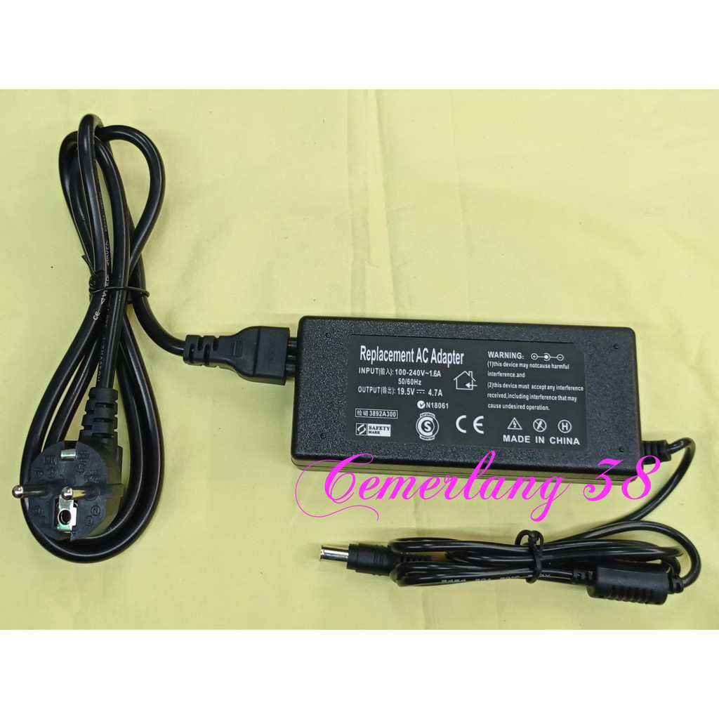 Adaptor Charger laptop 19.5 V 4.74 A + kabel power jarum switching