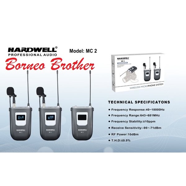 Mic Wireless Hardwell MC 2 MC-2 MC2 Original Mic Kamera DSLR Clip On