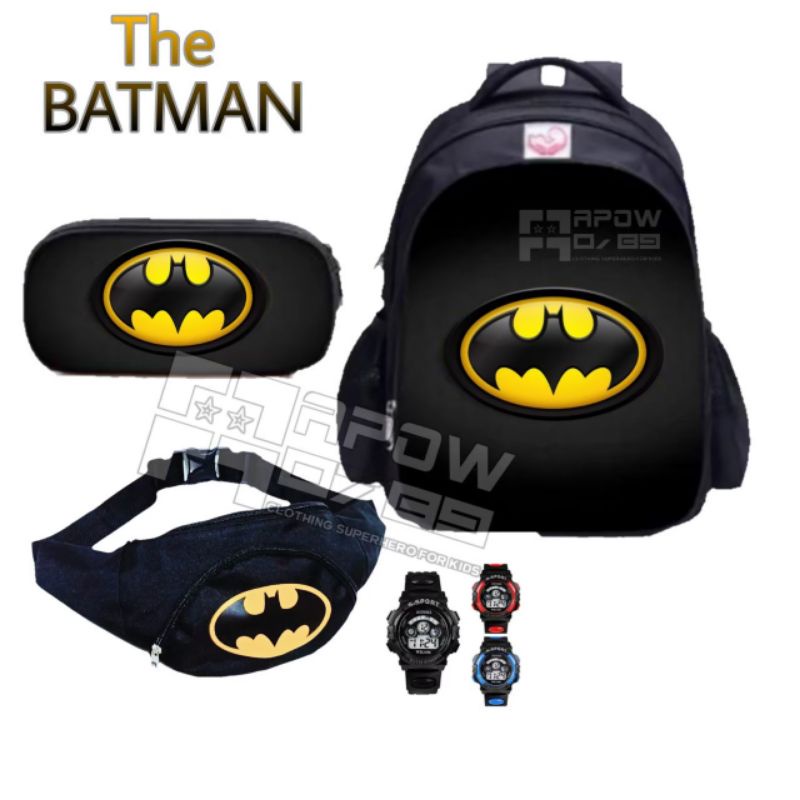 Paket Banyak Bonusnya 4in1 Tas Ransel Batman/Tas Ransel Anak Laki-laki Sekolah TK SD / Real Pict