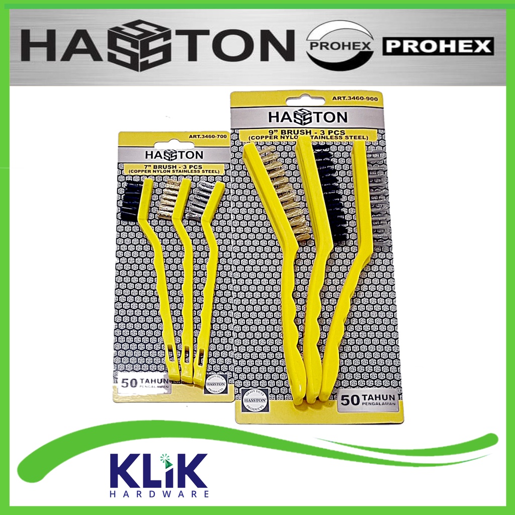 Hasston Prohex Sikat 3-in-1 Set Kawat Nylon Tembaga 3 Pcs - 7 9 Inch Pilih Ukuran