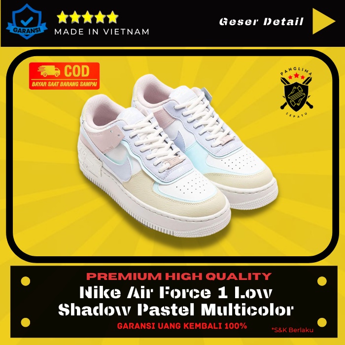 Sepatu Wanita Nike Air Force 1 Low Shadow Pastel Multicolor Sneakers Premium Original
