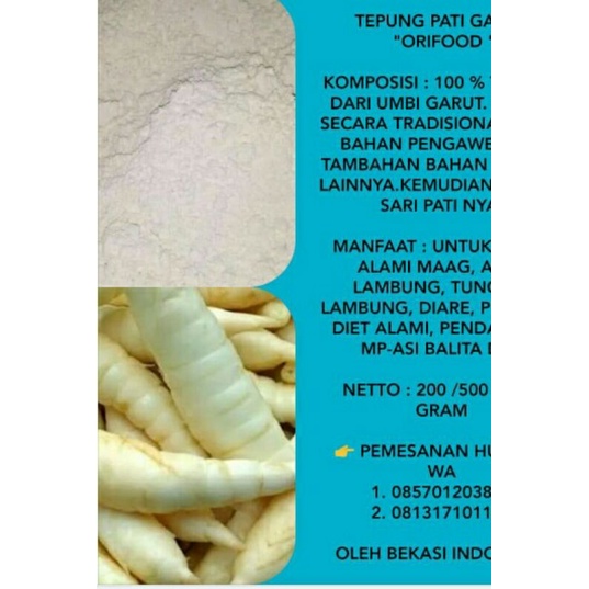 

Tepung Pati Garut/ irut original @ 1.000 gram( 1kg) asli tepung'e wong klaten