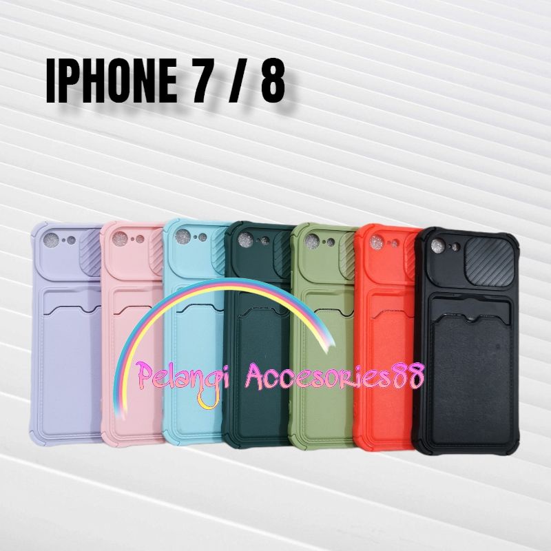 CASE IPHONE 7 / 8 CASE SOFTCASE SLEDING WARNA WARNI SLOT CARD