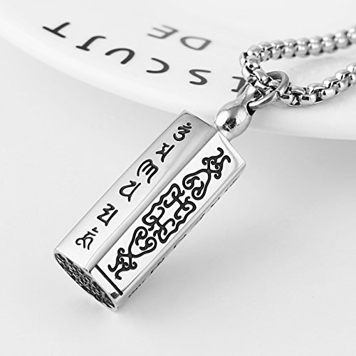 Kalung Liontin Tabung Segi Enam Silver Bisa Dibuka / Kalung Om Mani Padme Hum Bisa Dilepas Stainless