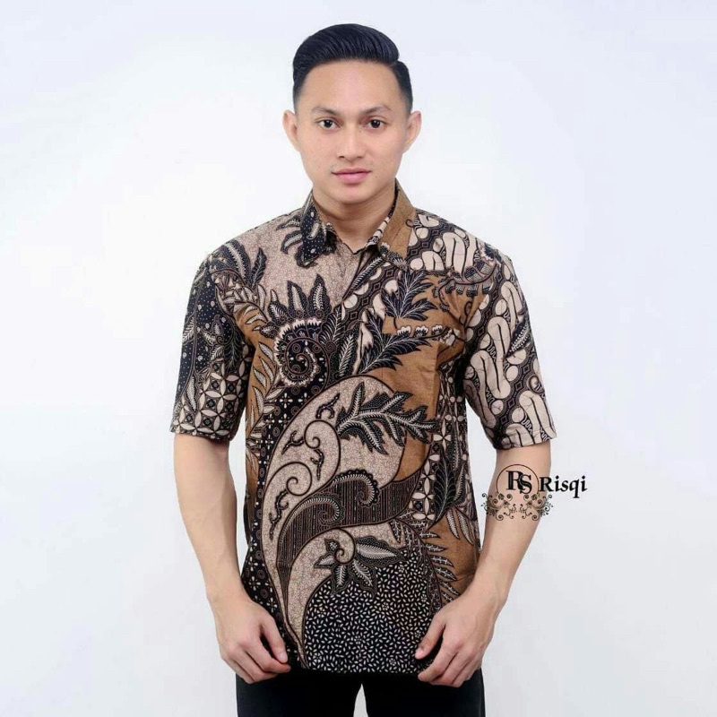 SIZE M L XL XXL XXXL BSWART Batik HRB026 Kenongo Hem Pendek Padi Pekalongan M L XL Batik Pria