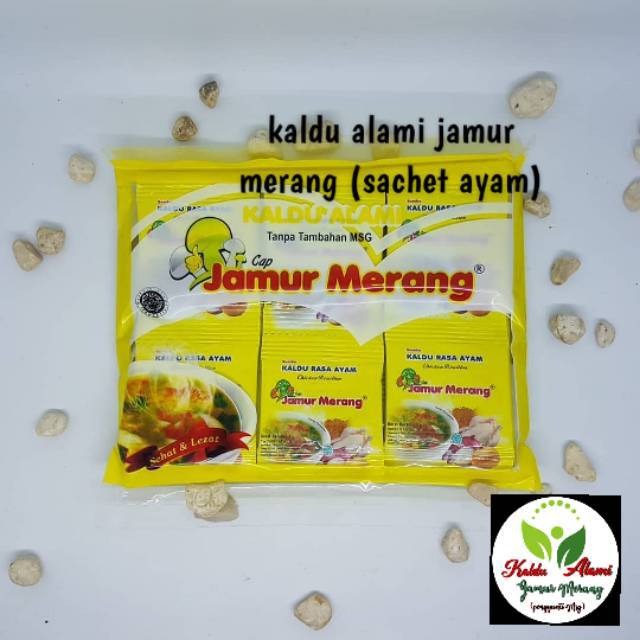 

Kaldu alami jamur merang kemasan 3gr varian rasa ayam