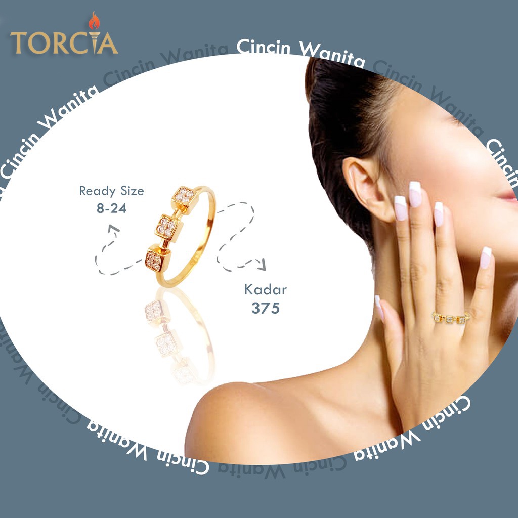Cincin Wanita Emas Asli Mini Square Kotak Kadar 375 | Torcia Gold