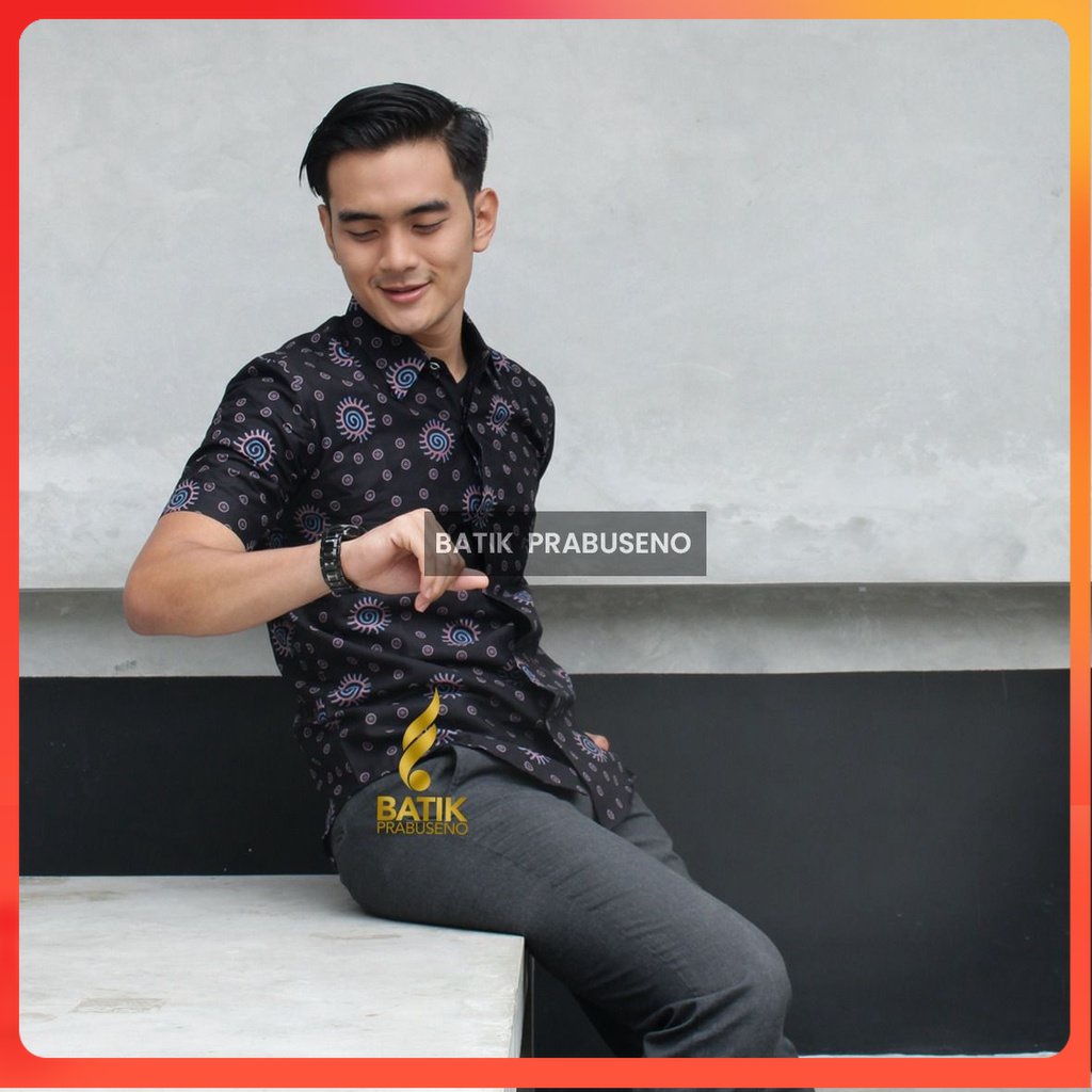 baju motif AJI ADIRAGA Kemeja Batik Pria Lengan Pendek Slim Fit slimfit lapis puring bahan katun tid
