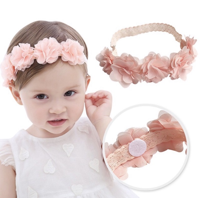 Bandana lucu bayi / Baby Flower Headband Peach Ribbon cute Hair Strap Handmade Girl Hair Accessories