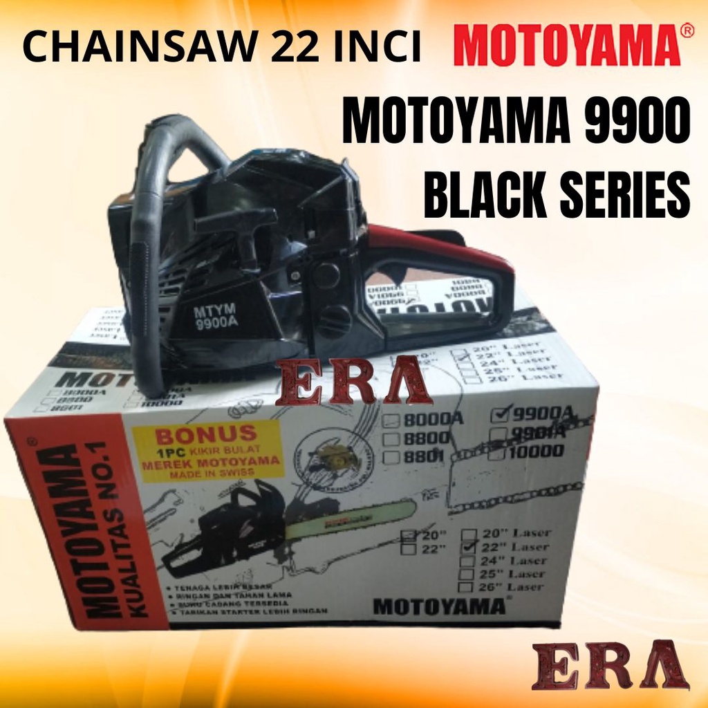 MOTOYAMA - Chainsaw Black Series 9900A Bar 22” Mesin Gergaji Pohon Kayu 22 Inci Alat Potong Kayu 22 Inch SINSO SENSO SINGSO 2 TAK