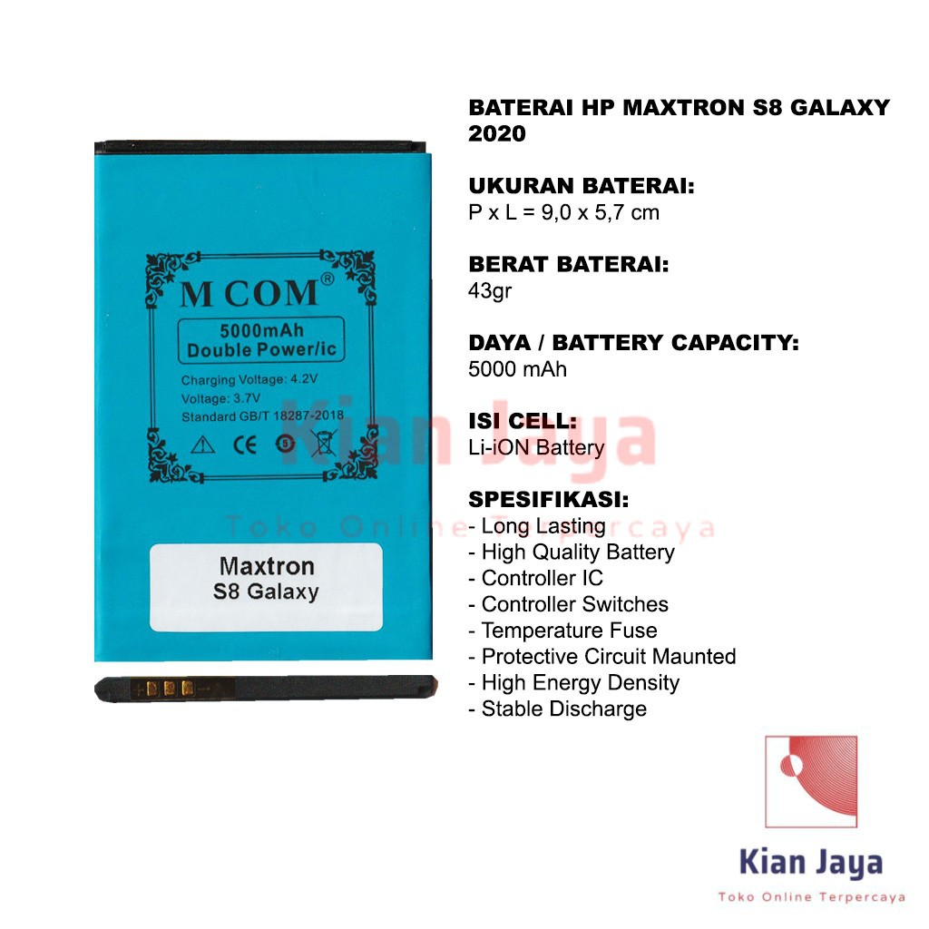 MCOM Baterai Hp Maxtron S8 Galaxy 2020 Original Double Power Batre Batrai Battery Ori