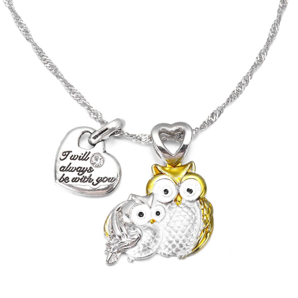 Set Perhiasan Kalung LILY Owl Tulisan Dua Warna Love Anting Burung Hantu Logam