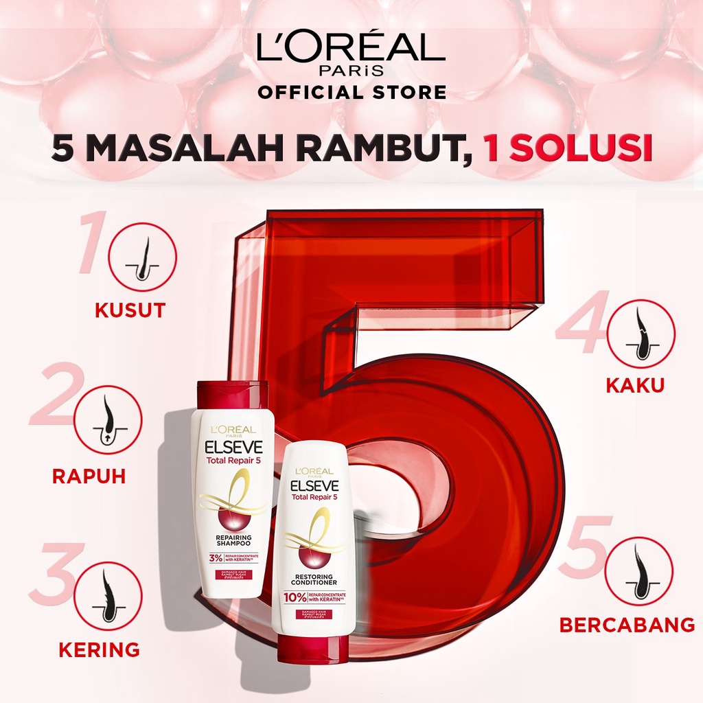 SHAMPOO / CONDITIONER L'Oreal Paris ELSEVE Total Repair 5 Rapid Reviver - PENCUCI RAMBUT Shampo / Condisioner / Hair Mask - Hair Care Loreal dengan Keratin