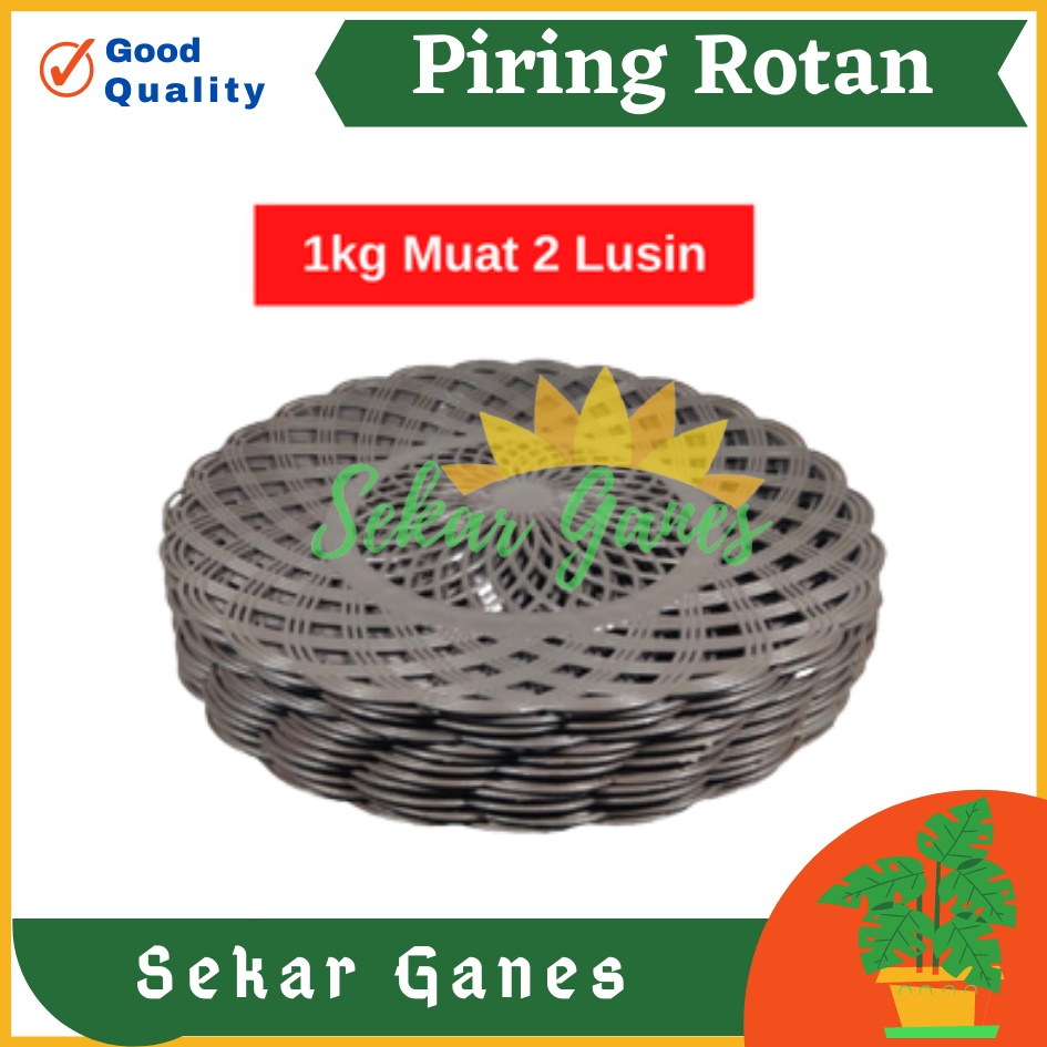 SEKARGANES Piring Rotan Plastik Lusinan 12 Pcs Anyam Piring Rotan Plastik Murah Cekung Motif Bunga