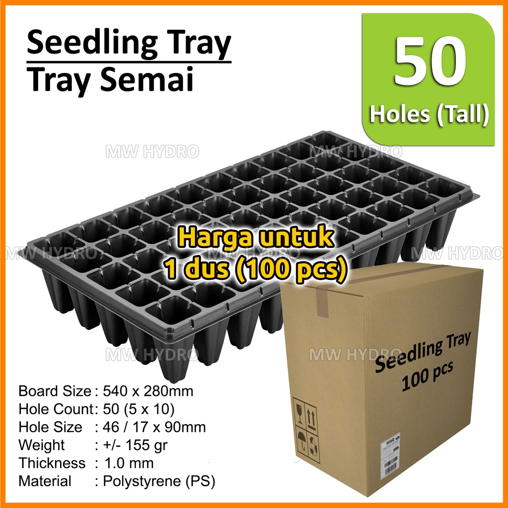 1 Dus (100 Pcs) - Tray Semai / Seedling Tray - 50 Lubang Model Tall / Tinggi