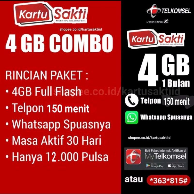 TELKOMSEL COMBO SAKTI UNLIMITED WA KOUTA 4GB NELPON 150 MENIT