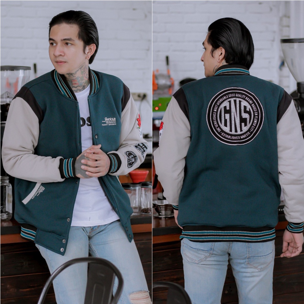 JAKET PRIA - JAKET BOMBER PRIA - JAKET VARSITY - JAKET SALVIO HEXIA-GNUS GREEN CREAM