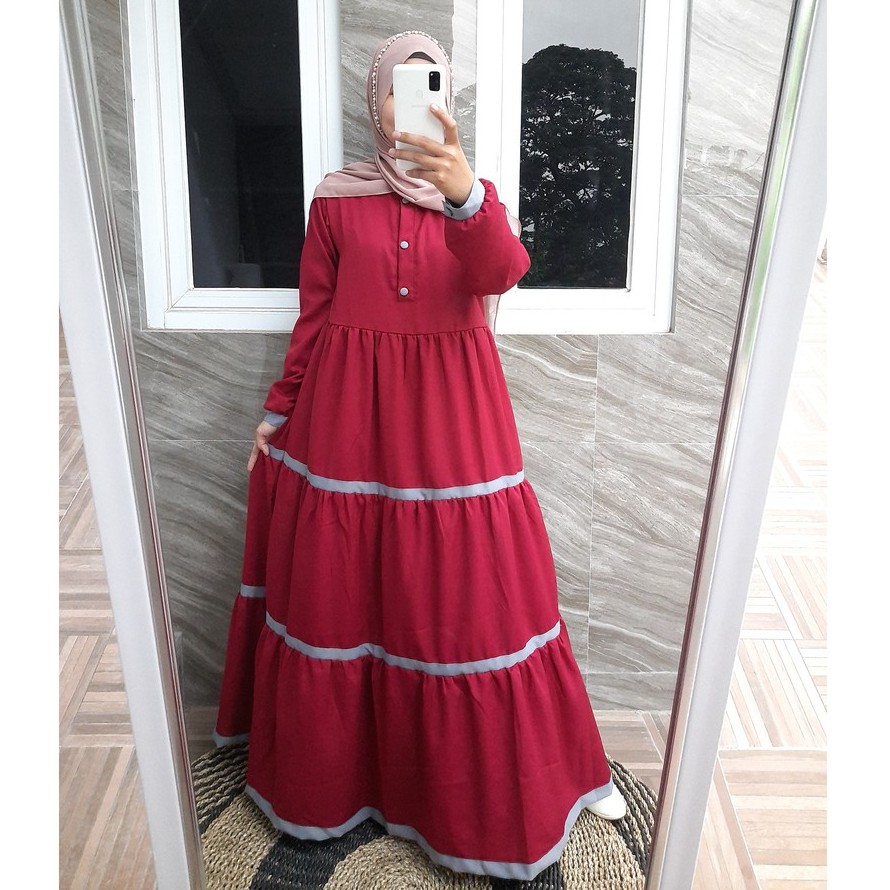 Gamis Ity Crepe Kancing Susun Kombinasi/ ITY CREPE List Susun