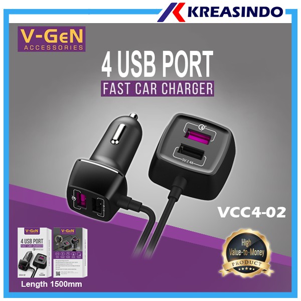 V-GeN Vgen Vcc4-02 Car Charge Mobil 4 Port USB Fast Charging