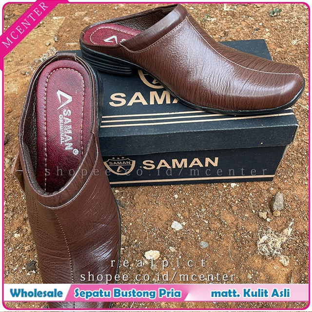 SAMAN Sepatu Pria Bustong Kulit Glossy 3 Pilihan Warna 6 Size Hitam Coklat Tan 39 40 41 42 43 44