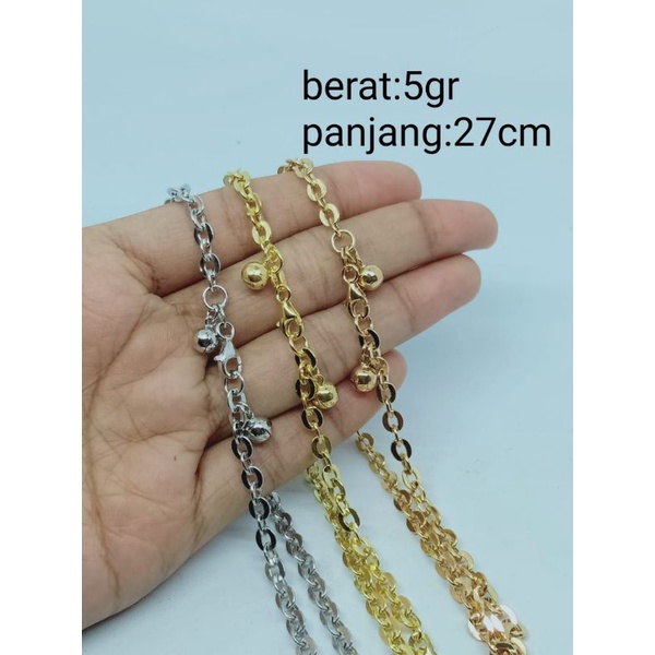 gelang kaki perak asli silver925 lapis emas/gelang kaki nori hollo+2 bell/gelang kaki fashion wanita