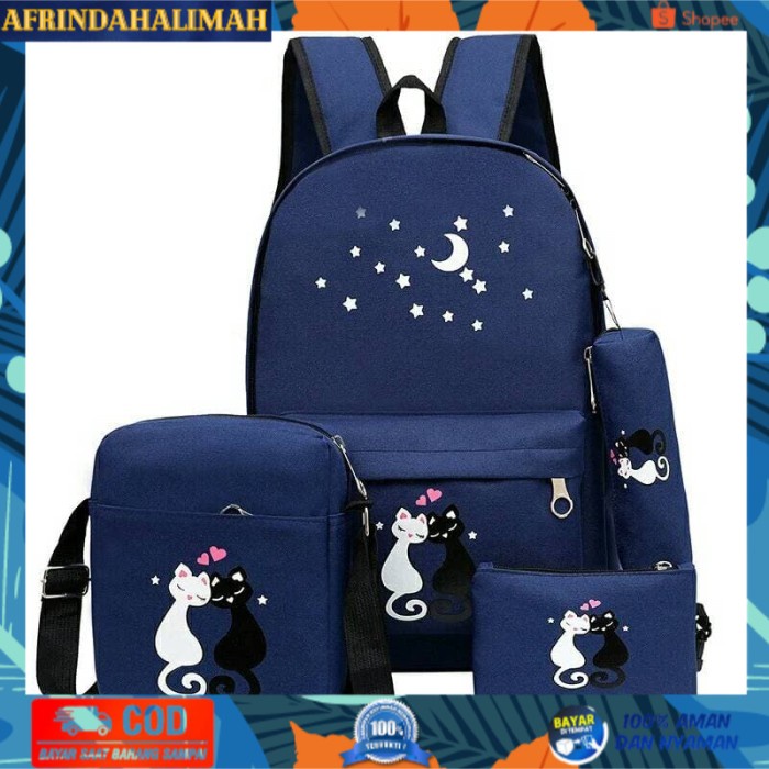 

[TERBARU] Tas Ransel 4in1 / Tas Murah 1 Set / Backpack Sekolah Termurah - LOVCAT - Hitam