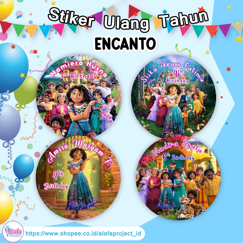 

AlafaProject Stiker Ultah Anak Tema Disney Encanto / Stiker Ulang Tahun / Label Birthday