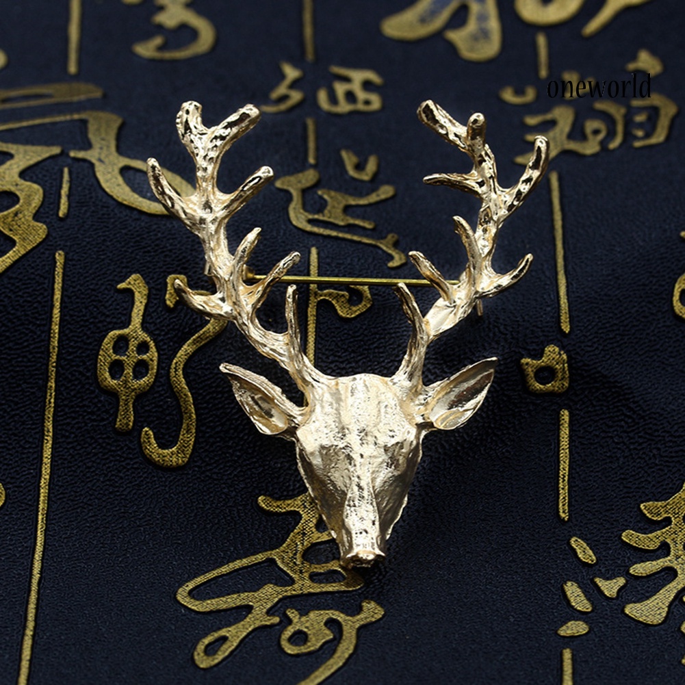 OW@ Fashion Unisex Deer Head Antlers Brooch Pin Scarf Lapel Jewelry Christmas Gift