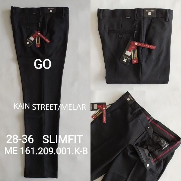 gof MUSTEVANS TEFLON SLIMFIT Celana Panjang Hitam Pria Sopan Formal Teflon Streacth Motif Super