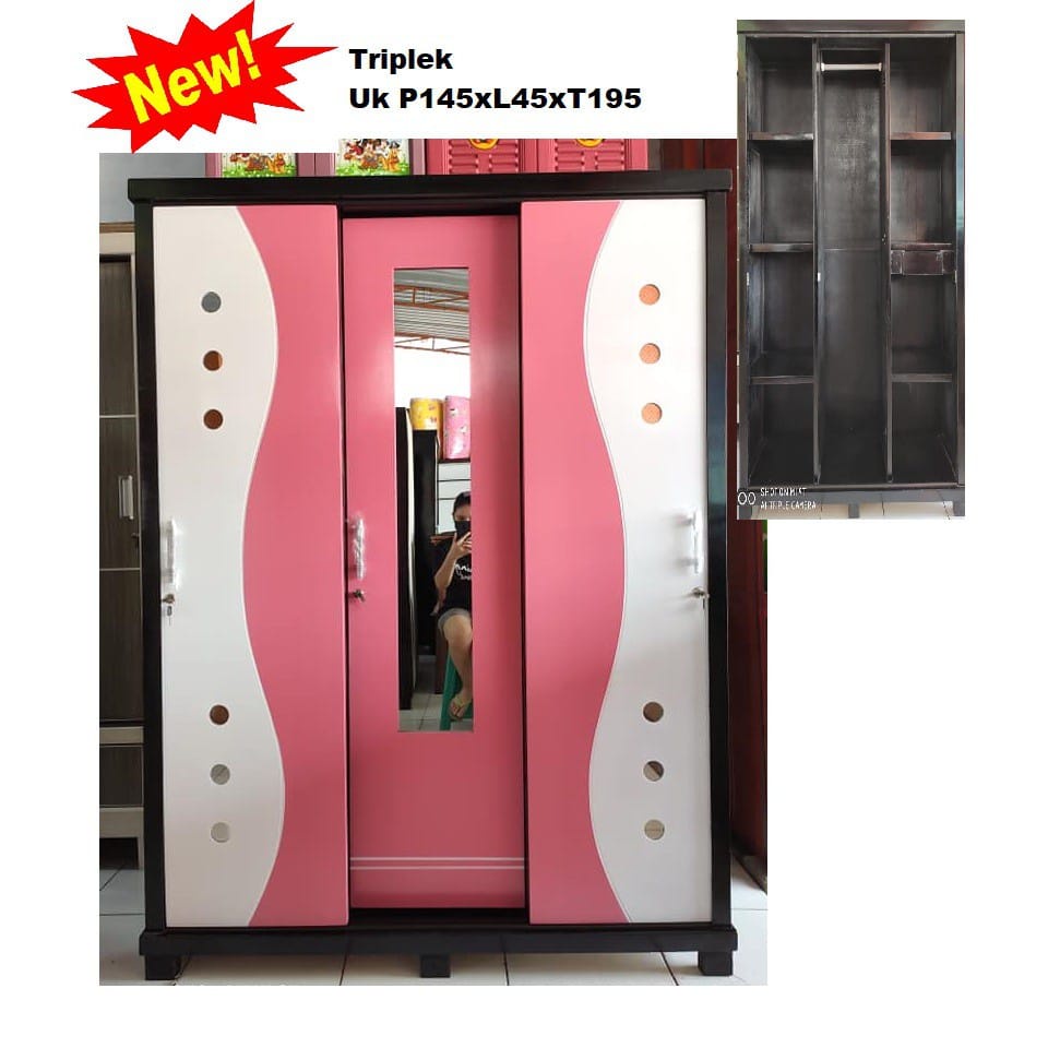 Lemari Pakaian 3 Pintu / Lemari sleding 3pintu / Lemari Pakaian Sleding / Lemari Baju Murah Hijau