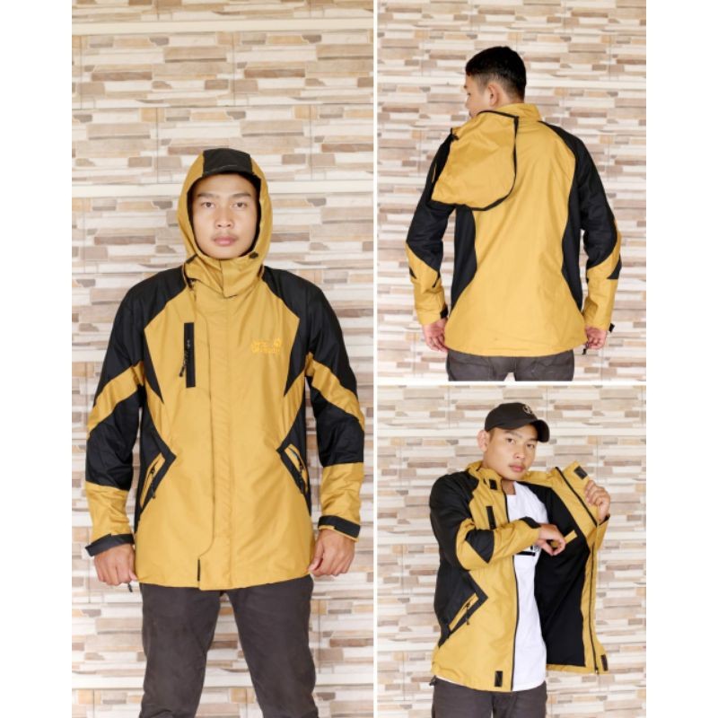 jaket parasut gunung jack wolfskin kombinasi kuning hitam mountain outdoor